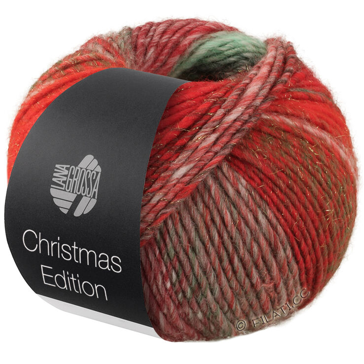 Lana Grossa CHRISTMAS EDITION BIG LUREX | 203-grå rød/rød/ecru/sortrød/hvidrød/orange/mørk grøn/hvidgrøn/mørk grå/mørk rød stribet