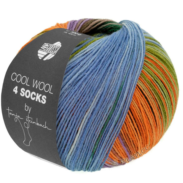 Lana Grossa COOL WOOL 4 SOCKS PRINT II | 7791-sortgrøn/beige/lilla/orange/gulgrøn/violetblå