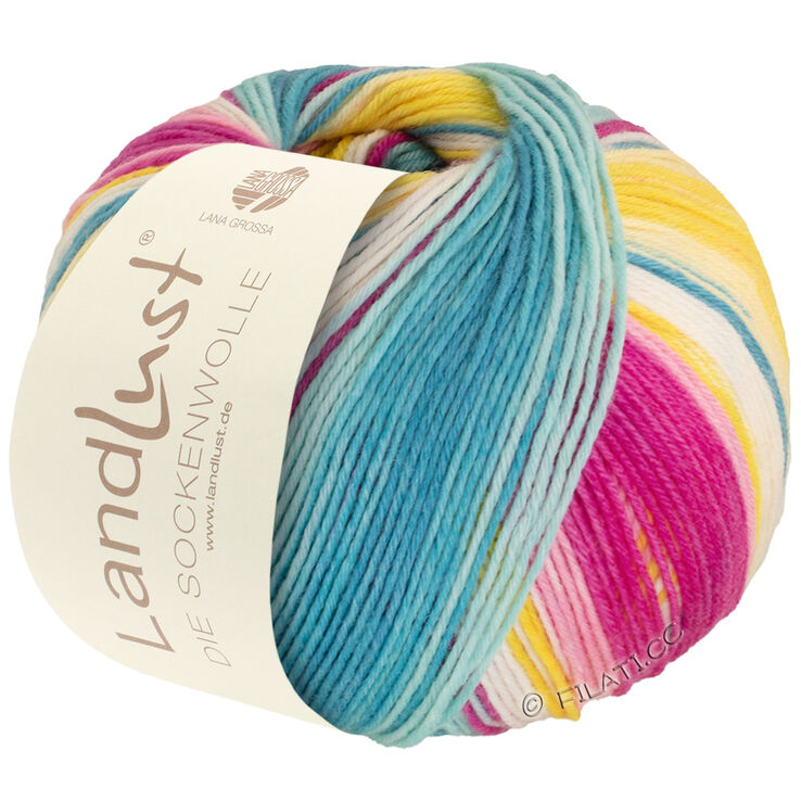 Lana Grossa LANDLUST DIE SOCKENWOLLE 150g 6-Ply | 911-fuchsia/hindbær/gul/ecru/jade