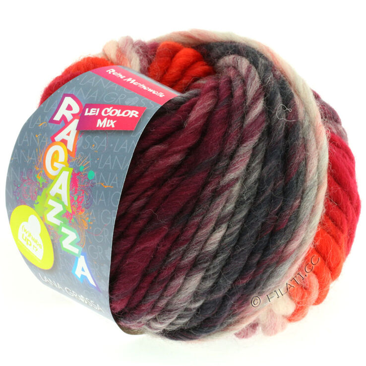 Lana Grossa LEI Mouliné/Color Mix/Spray (ophørende farver) | 153-mørk grå/rød/rosé