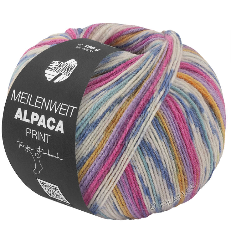 Lana Grossa MEILENWEIT 6-FACH 150g Alpaca Print | 1109-fuchsia/lilla/violet/safrangul/hvid/gråblå/jeans