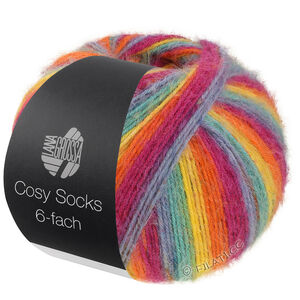 Lana Grossa MEILENWEIT 6-FACH 150g Cosy Socks Multi Stripes | 2201-røgblå/turkis/gul/orange/fuchsia