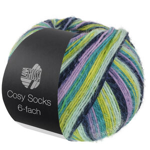 Lana Grossa MEILENWEIT 6-FACH 150g Cosy Socks Multi Stripes | 2202-lavendel/sortblå/turkis/pistacie/opalgrøn