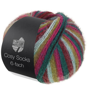 Lana Grossa MEILENWEIT 6-FACH 150g Cosy Socks Multi Stripes | 2206-mørk rød/mynteturkis/olivengrøn/mørk fuchsia/opalgrøn