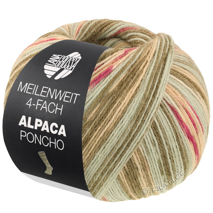 Lana Grossa MEILENWEIT 100g Alpaca Poncho | 2721-grågrøn/mosgrøn/mynte/ecru/rosa/fuchsia