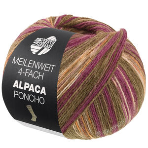 Lana Grossa MEILENWEIT 100g Alpaca Poncho | 2728-mosgrøn/rødviolet/ecru/orange/brun