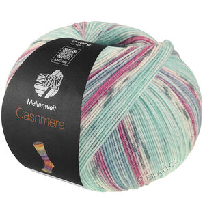 Lana Grossa MEILENWEIT 100g Cashmere Pista | 142-mynte/turkis/hvid/grå/lys blå/fuchsia stribet