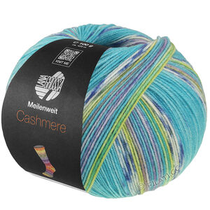 Lana Grossa MEILENWEIT 100g Cashmere Pista | 144-turkis/hvid/blå/citrusgul/violetblå/pistacie stribet