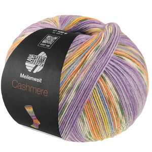 Lana Grossa MEILENWEIT 100g Cashmere Pista | 145-lilla/violet/hvid/grågrøn/orange/himmelblå/citrusgul stribet