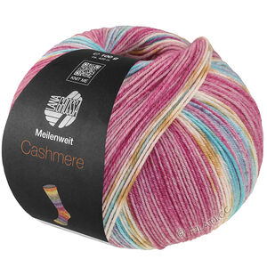 Lana Grossa MEILENWEIT 100g Cashmere Pista | 146-lys fuchsia/mørk fuchsia/hvid/okker/turkis/lys blå stribet