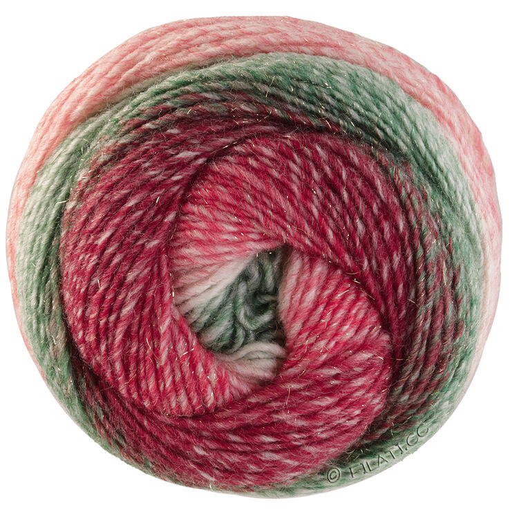 Lana Grossa GOMITOLO (Christmas Edition Lurex) | 118-grågrøn/hvidgrøn/ecru/rød/mørk rød/brombær/hvidrød stribet