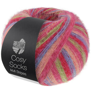 Lana Grossa MEILENWEIT 100g Cosy Socks Multi Stripes | 152-tulipanrød/violetblå/laksrosa/pink/lys grå