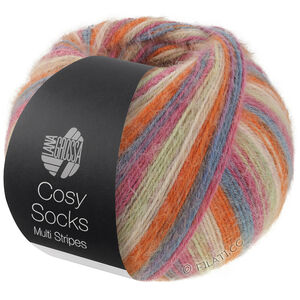 Lana Grossa MEILENWEIT 100g Cosy Socks Multi Stripes | 154-mørk grå/gråblå/fuchsia/lysende grøn/creme/orange