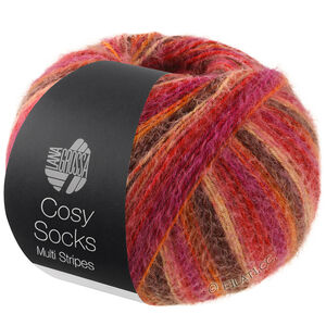 Lana Grossa MEILENWEIT 100g Cosy Socks Multi Stripes | 159-rød/fuchsia/orange/mørk brun/laks