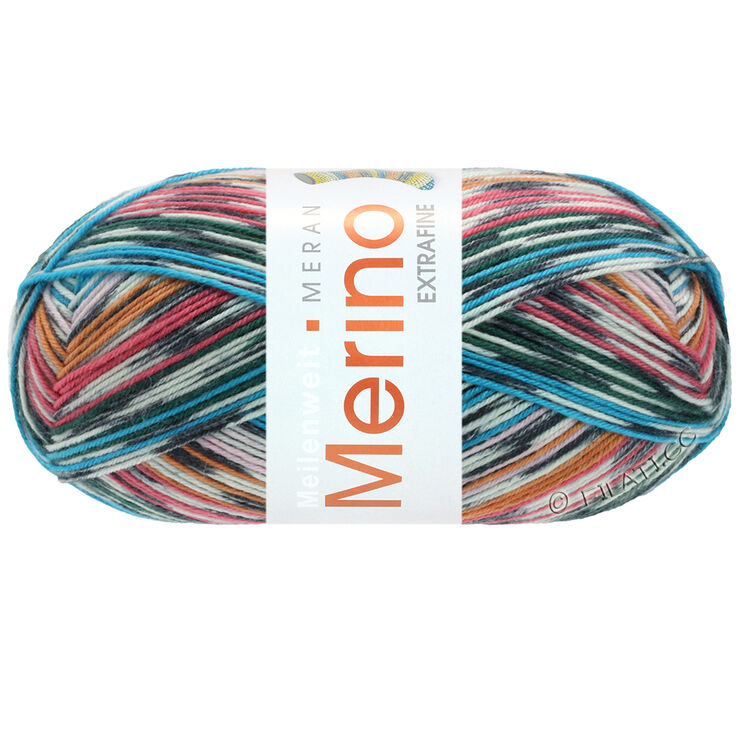 Lana Grossa MEILENWEIT 100g Merino Extrafine Meran | 2581-lys grå/antracit/orange/rosa/turkis/flaskegrøn/hindbær