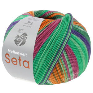 Lana Grossa Meilenweit Seta Hokkaido | 3586-mørk grøn/hvid/orange/mørk oliven/jade/rødviolet/blåviolet