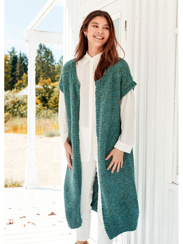 Lana Grossa GLATTSTRIKKET LANG VEST Lala Berlin Lovely Cotton & Brillino - Strikkeopskrift (NO)