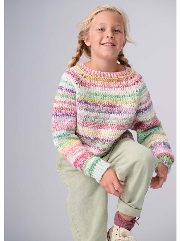 Lana Grossa HÆKLET TOPDOWN PULLOVER Gomitolo Magico & Ecopuno - Strikkeopskrift (NO)
