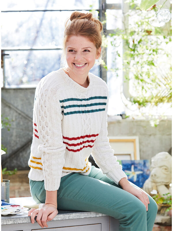 Lana Grossa PULLOVER MED FLETNINGER OG STRIBER Landlust Sommerseide - Strikkeopskrift (NO)