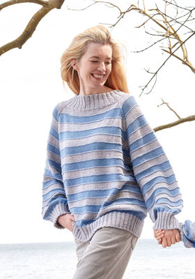 TOP-DOWN PULLOVER MED STRIBER Cool Wool Big Mélange fra Lana Grossa