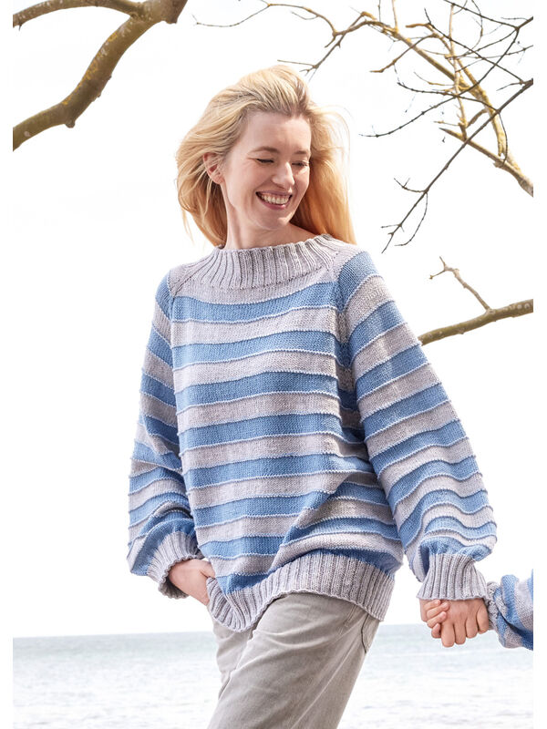 Lana Grossa TOP-DOWN PULLOVER MED STRIBER Cool Wool Big Mélange