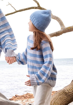 TOP-DOWN PULLOVER MED STRIPER FOR BØRN Cool Wool Big Mélange fra Lana Grossa