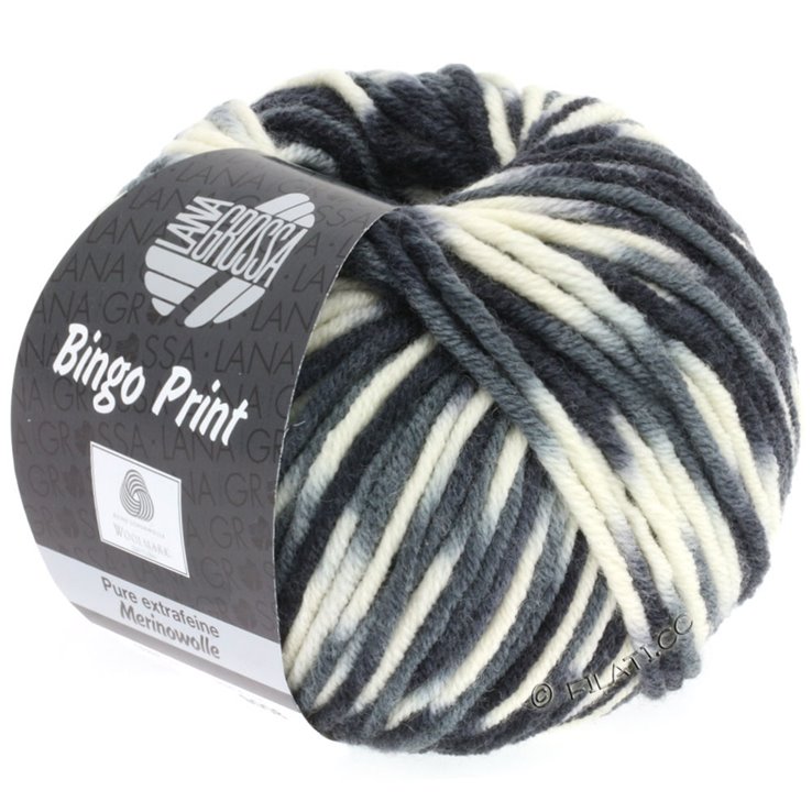 Lana Grossa BINGO Print | 310-hvid/lys grå/mørk grå/sort