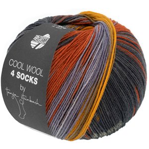 Lana Grossa COOL WOOL 4 SOCKS PRINT II | 7794-grågrøn/gråbrun/gulorange/grå lilla/ruste/mørk grå