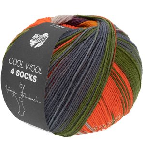 Lana Grossa COOL WOOL 4 SOCKS PRINT II | 7796-lilla/mørk grøn/koral/grå/brombær/orange