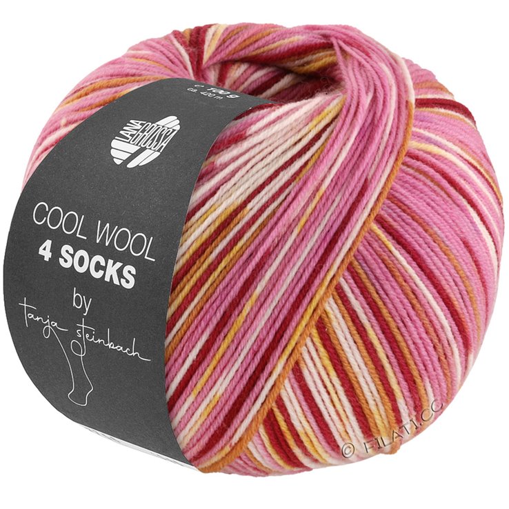 Lana Grossa COOL WOOL 4 SOCKS PRINT III | 7201-pink/vinrød/ecru/gul/kamel