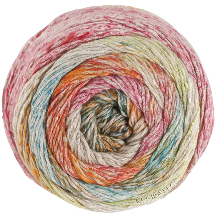 Lana Grossa MOSAICO (Linea Pura) | 004-grågrøn/orange/lys beige/pink/laks/vanilje/pistacie