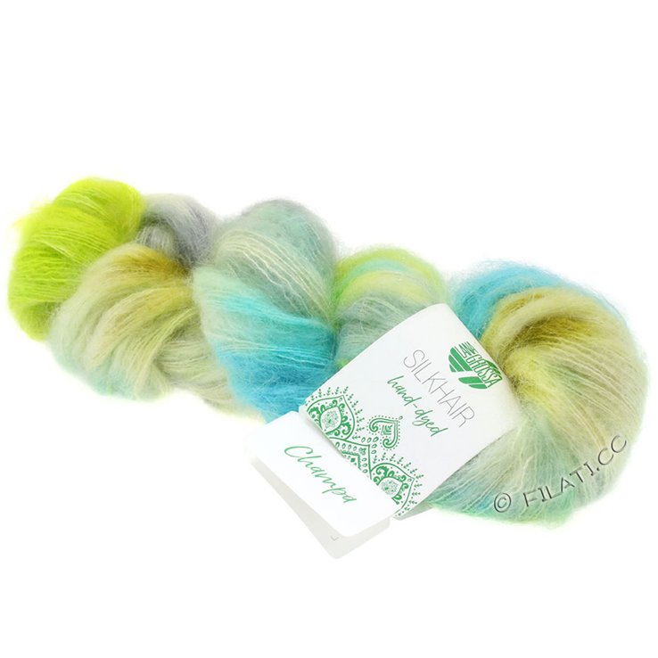 Lana Grossa SILKHAIR Hand-dyed | 607-lys blå/hvid/gulgrøn/grå/turkis