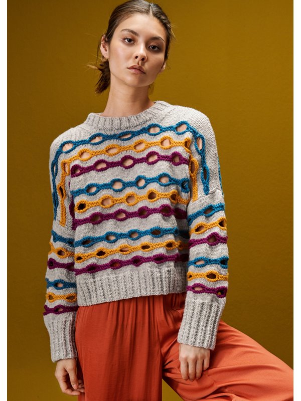 Lana Grossa PULLOVER MED RILLER-HULLMØNSTER Alta Moda Cashmere 16 - Strikkeopskrift (NO)