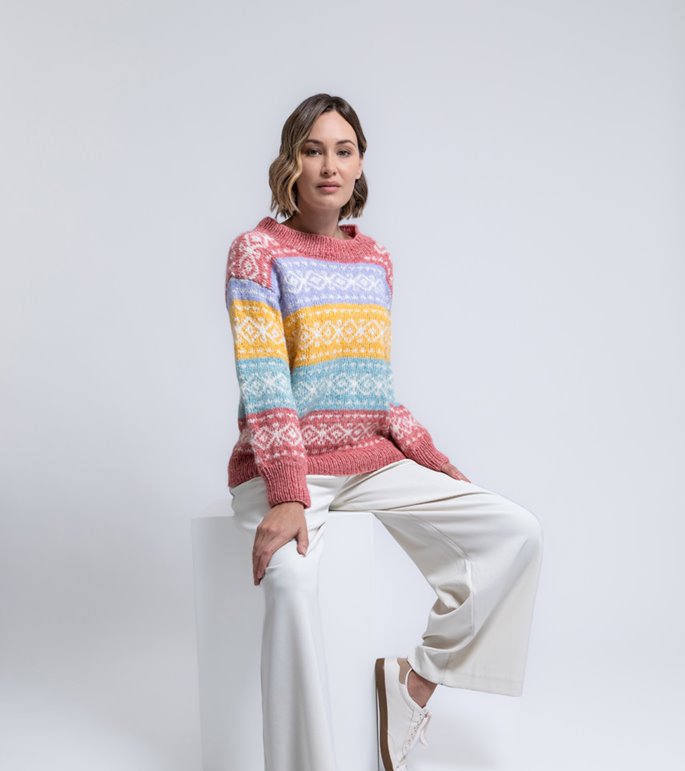 Lana Grossa PULLOVER MED MØNSTERSTRIBER Natural Alpaca Pelo