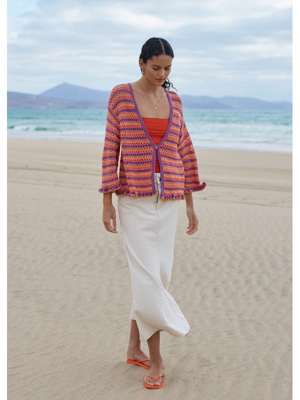 Lana Grossa CARDIGAN I STRIBET HULMØNSTER Alta Moda Cotolana