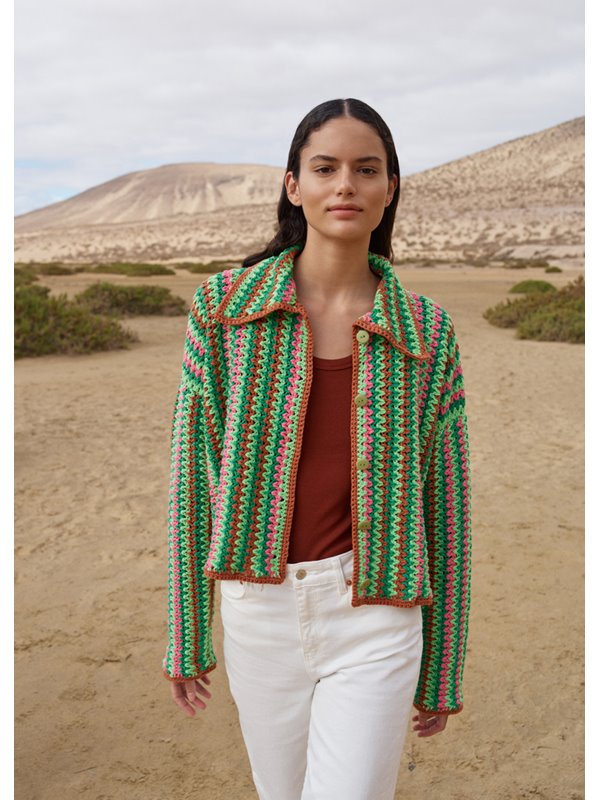 Lana Grossa SKJORTEJAKKE HÆKLET PÅ TVÆRS Organico