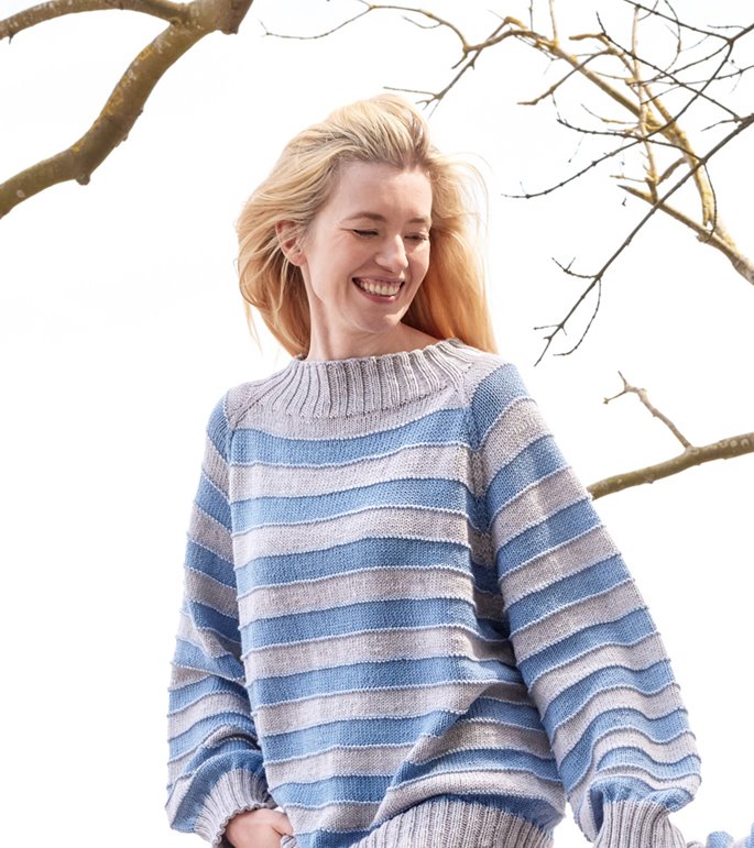 Lana Grossa TOP-DOWN PULLOVER MED STRIBER Cool Wool Big Mélange